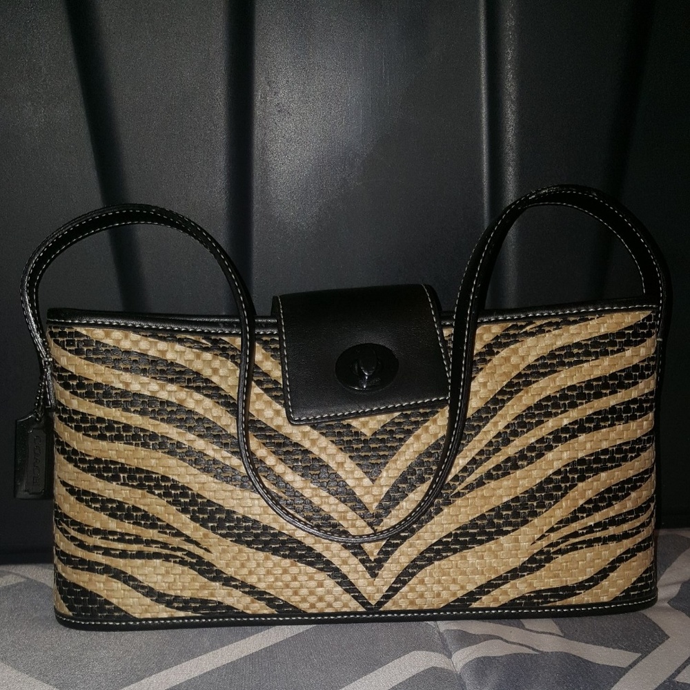 Coach Woven Straw & Leather Handbag (style #6184)